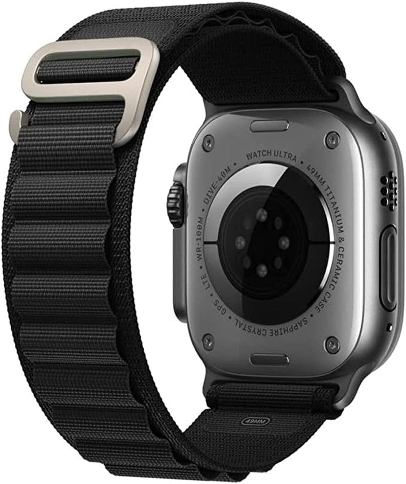 YIPION Textile Nylon Rugged Alpine Loop with Metal G‑Hook Compatible with Apple Watch Band 38Mm 40Mm 41Mm 42Mm 44Mm 45Mm 49Mm, Ultra/Se/ Series 8/7/6/5/4/3/2/1 (42MM/44MM/45MM/49MM, Black)  YIPION   