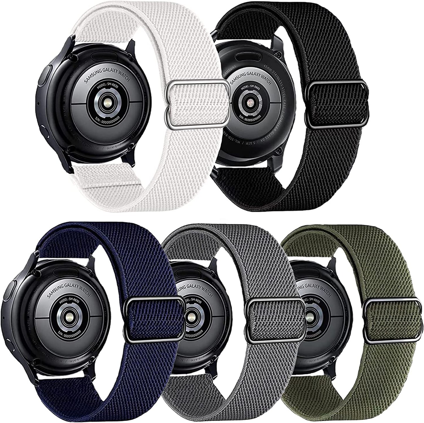 XRHWW 5 Pack 20Mm Stretchy Nylon Loop Watch Bands Compatible with Samsung Galaxy Watch Active 2 44Mm 40Mm/Active 40Mm/Galaxy Watch 3 41Mm/Galaxy Watch 42Mm/Galaxy Watch 4 44Mm 40Mm/Galaxy Watch 5 44Mm 40Mm/Pro 45Mm  XRHWW   