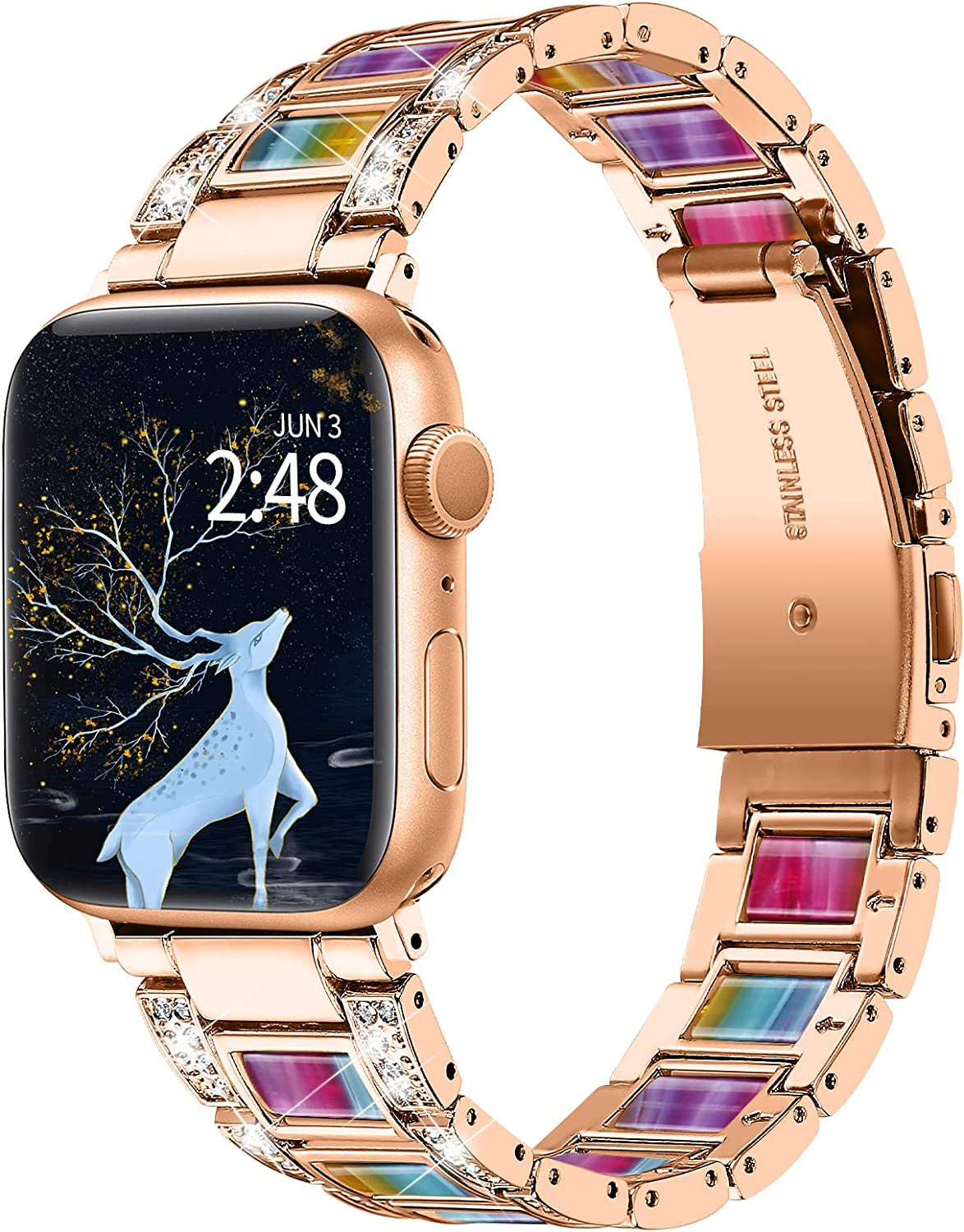 BEIZIYE Resin Bands Compatible with Apple Watch Ultra Band 49Mm 45Mm 44Mm 42Mm 41Mm 40Mm 38Mm Women, Thin Light Slim Resin Strap Bracelet Wristband Is for Iwatch Ultra Series 8 7 6 5 4 3 2 1 SE  BEIZIYE Rose Gold and Rainbow 42/44/45/Ultra 49mm 