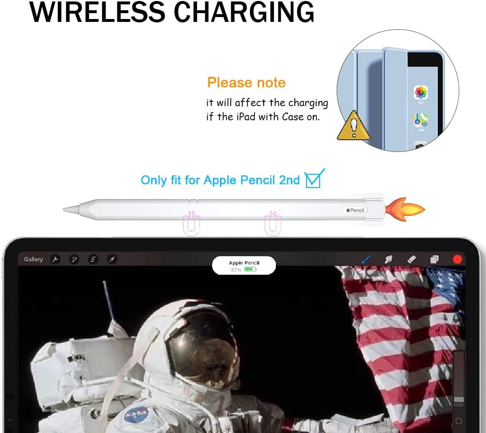 Lowgeeker Compatiable with Apple Pencil 2Nd Generation Case Cover, Protective Durable Soft Silicone Cover Holder Sleeve Accessories for Apple Pencil 2Nd Generation NASA, White  LowGeeker   