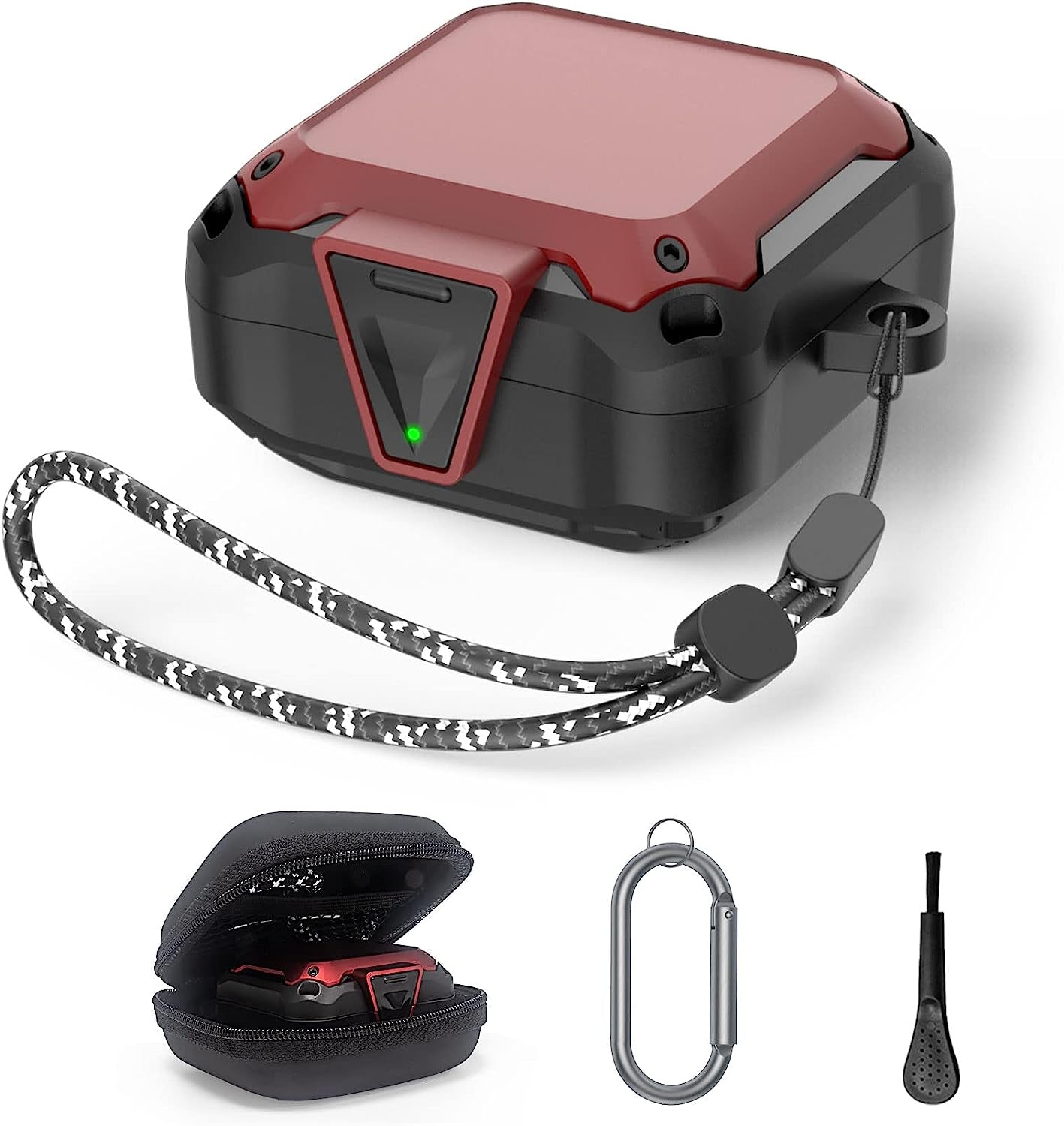 WOOPIT Armor Case Cover for Samsung Galaxy Buds 2 Pro Case(2022)/Galaxy Buds Pro Case(2021)/ Galaxy Buds 2 Case (2021)/Galaxy Buds Live Case(2020) with Zipper Box/Keychain/Brush/Wrist Strap (Red)  WOOPIT   