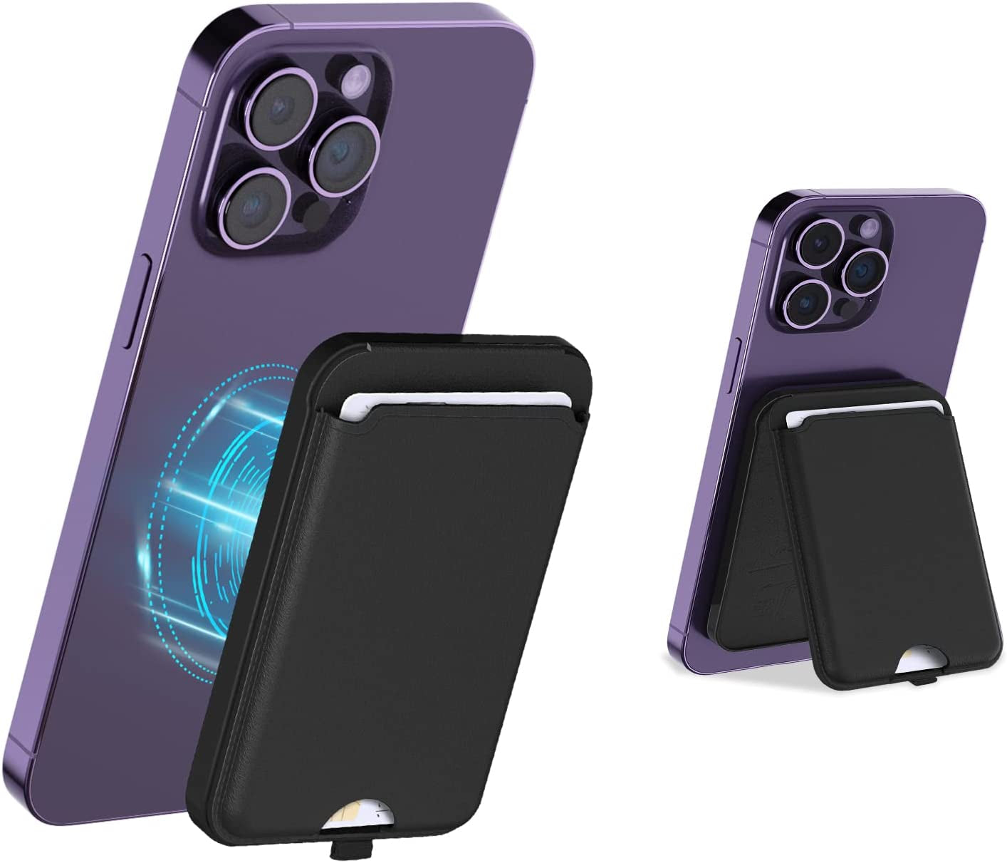 SS Magnetic Wallet Stand Compatible for Magsafe, Leather Phone Wallet with Adjustable Stand, Compatible for Iphone 14/13/12 Series(Not for 13 Mini /12 Mini) Purple  BAIMAHHUI BLACK  