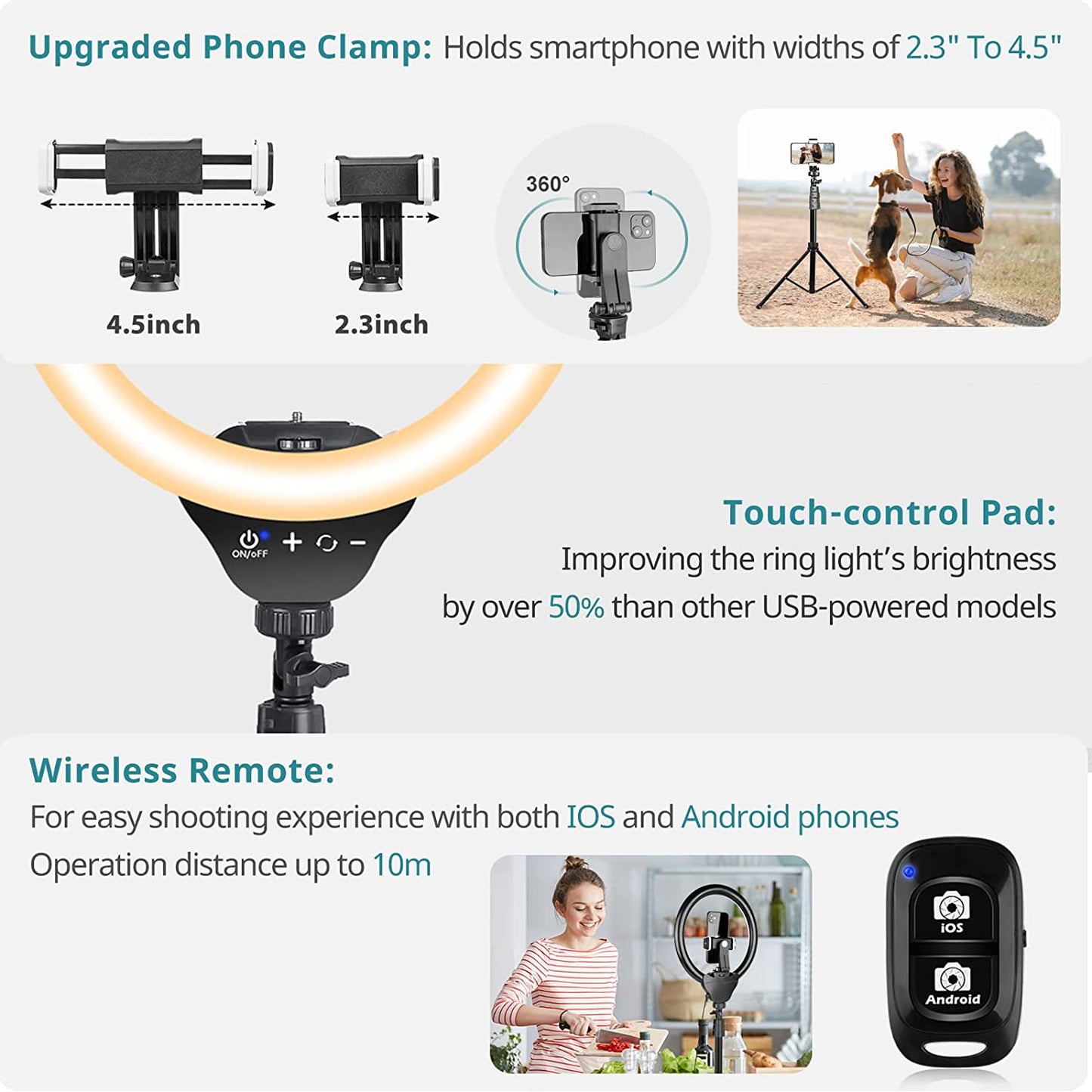Eicaus 12" Ring Light with Tripod Stand and Phone Holder,Selfie LED Lighting with 62" Phone and Stand,Circle Ringlight for Photography,Tik Tok and Youtube,Compatible with Iphone, Android and Cameras  Eicaus   