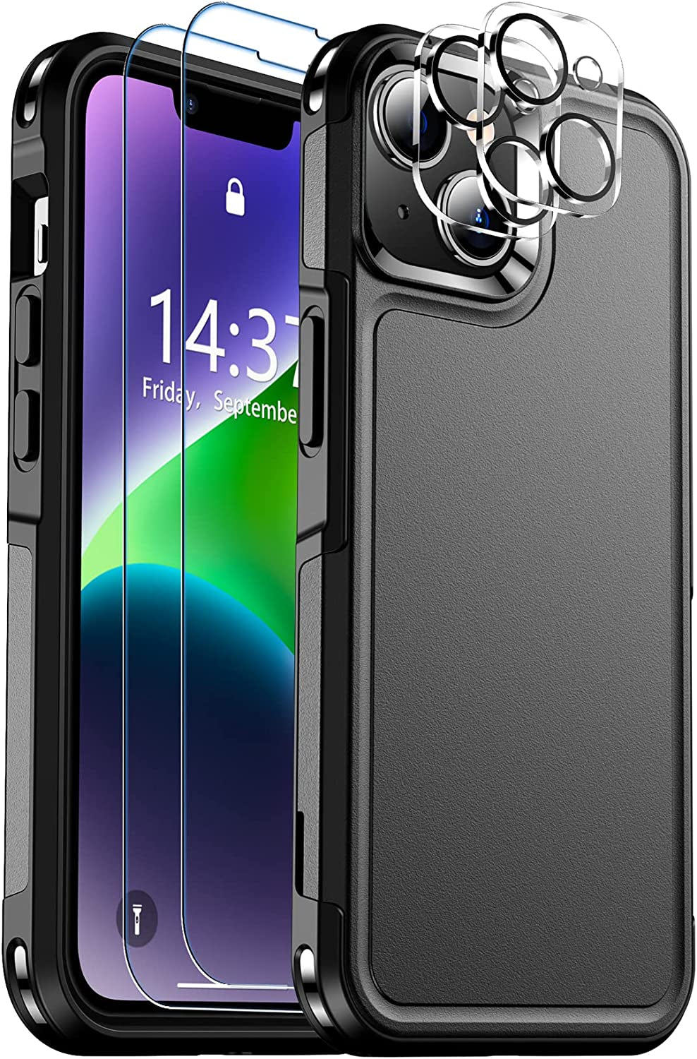 SPIDERCASE for Iphone 14 Case, [10 FT Military Grade Drop Protection][Non-Slip] [2+Tempered Glass Screen Protector][2+Tempered Camera Lens Protector] Heavy Duty Full-Body Shockproof Case, Deep Green  SPIDERCASE Black  