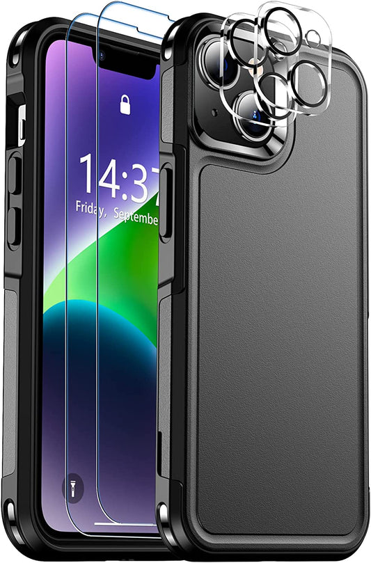 SPIDERCASE for Iphone 14 Case, [10 FT Military Grade Drop Protection][Non-Slip] [2+Tempered Glass Screen Protector][2+Tempered Camera Lens Protector] Heavy Duty Full-Body Shockproof Case, Black  SPIDERCASE Black  