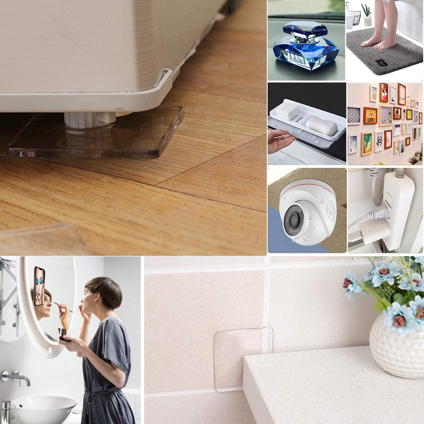 Ywhomal Traceless Super Sticky Gel Pads Anti-Slip Double Sided Gripping Pads for Auto Car Home Cell Phone Glass Photo Holder with Easy Remove Washable Reusable Design Pack of 10 (Transparent)  Ywhomal   