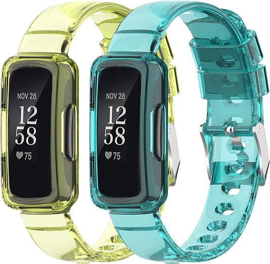 BNBIDEN 2 Pack Watch Bands Compatible with Fitbit Inspire/Inspire 2/Inspire Hr/Luxe/Ace 2/Ace 3 for Women Men, Clear Shockproof Rugged Replacement Wristband Strap with Protective Bumper Case  BNBIDEN   