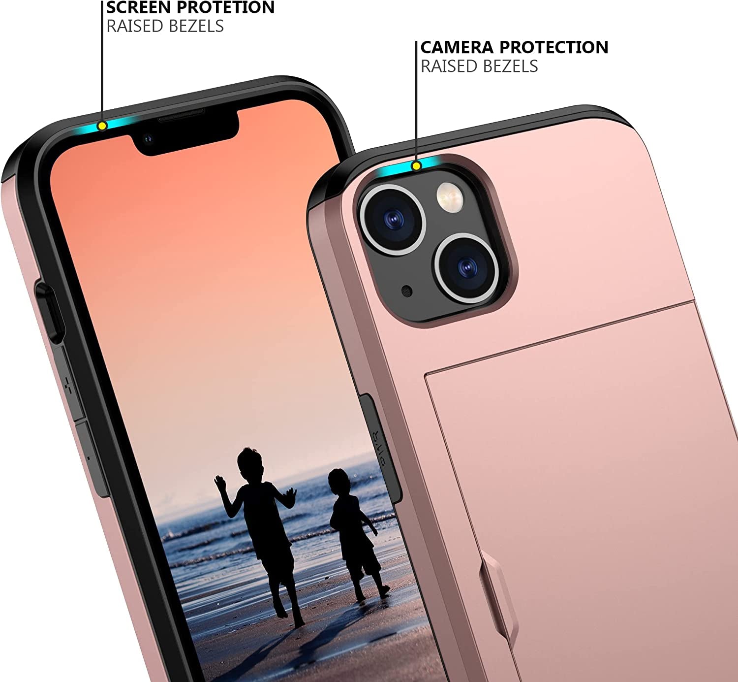 Nvollnoe for Iphone 14 Case with Card Holder Heavy Duty Protective Dual Layer Shockproof Hidden Card Slot Slim Wallet Case for Iphone 14 for Women&Men(Rose Gold)  Nvollnoe   