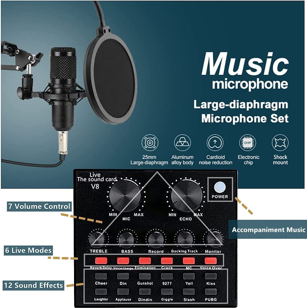 Podcast Equipment Bundle, BM-800 Condenser Microphone Bundle with Voice Changer, Recording Studio Package - Podcast Microphone Bundle for Laptop, Streaming/Live Broadcast/Youtube Recording (AM200-V8)  sktome   