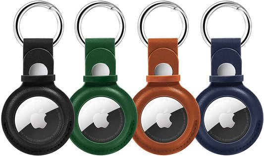 Supfine Leather Airtag Holder,4 Pack Air Tag Keychain for Apple Air Tag,Airtags Protective Tracker Cover with Loop Key Ring for Wallet,Luggage,Cat,Dog,Pets (Multi-Color)  SUPFINE   