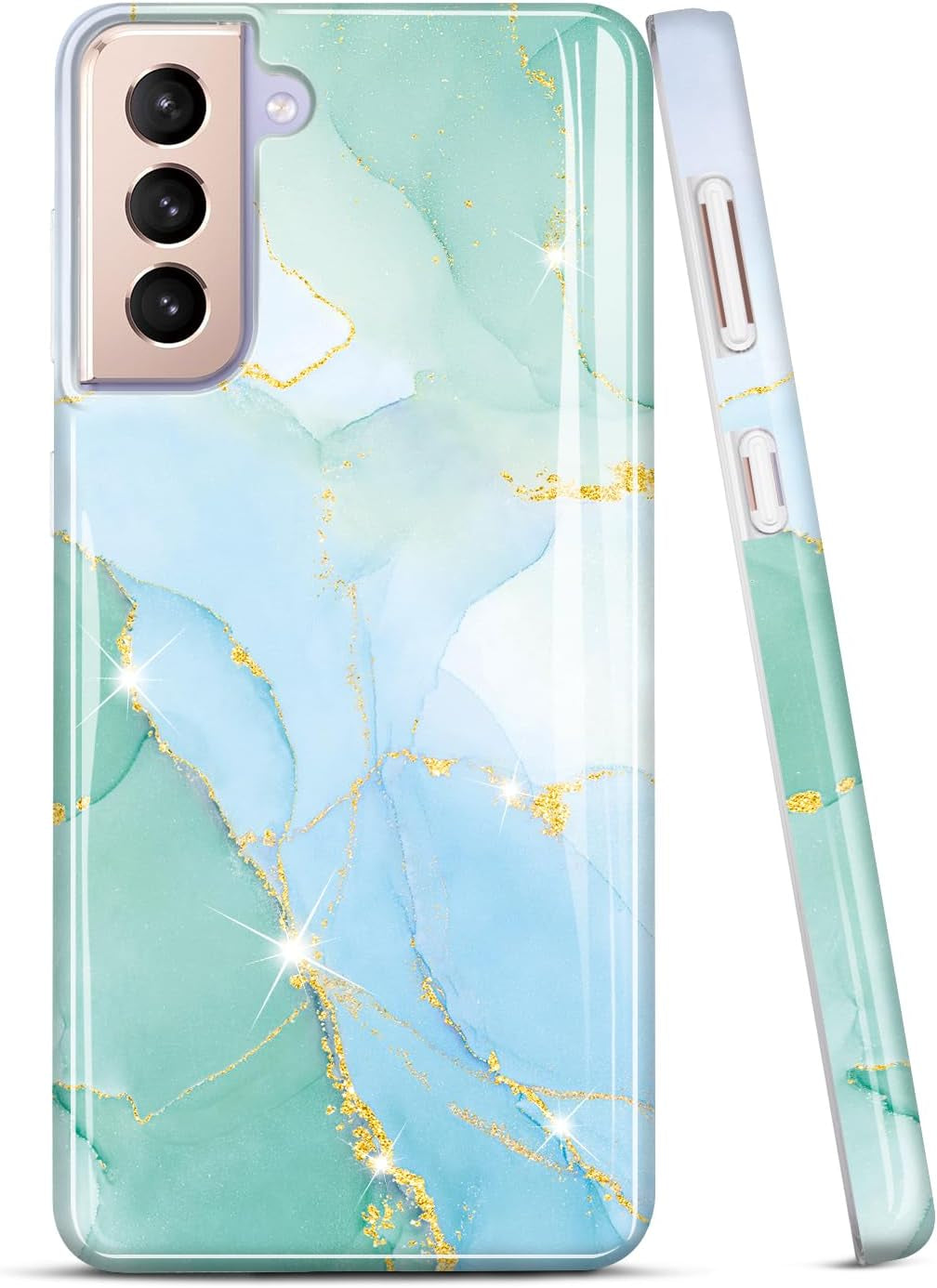 JIAXIUFEN Galaxy S21 Case Gold Sparkle Glitter Marble Slim Shockproof TPU Soft Rubber Silicone Cover Phone Case for Samsung Galaxy S21 5G 6.2 Inch 2021 Blue  JIAXIUFEN Glitter Light Green  