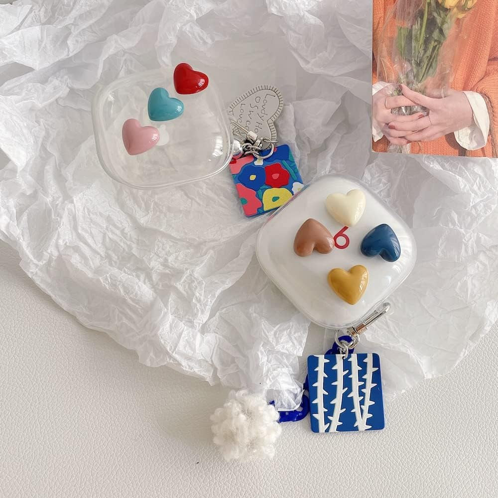 HENJI Case for Beats Fit Pro, 3D Cute Love Heart Protective Cover with Keychain, Transparent Earphone Protective Case for Beats Fit Pro Charging Box, Gift for Girls Women (Love Heart 2)  HENJI   