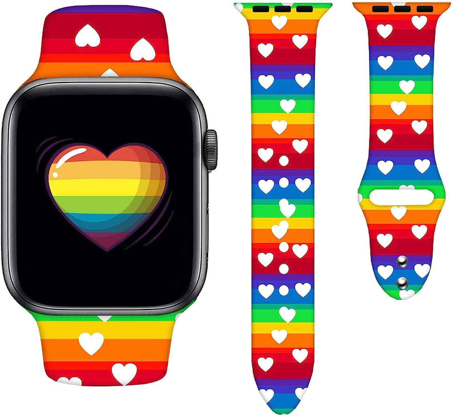 Watch Bands Compatible Apple Watch for Women Men, Adjustable Smart Watch Band Soft Silicone Wristbands Replacment Strap for Watch Series 7 6 5 4 3 2 1  OMGZBNACCC Pride Rainbow Heart Lgbt 38mm/40mm/41mm 