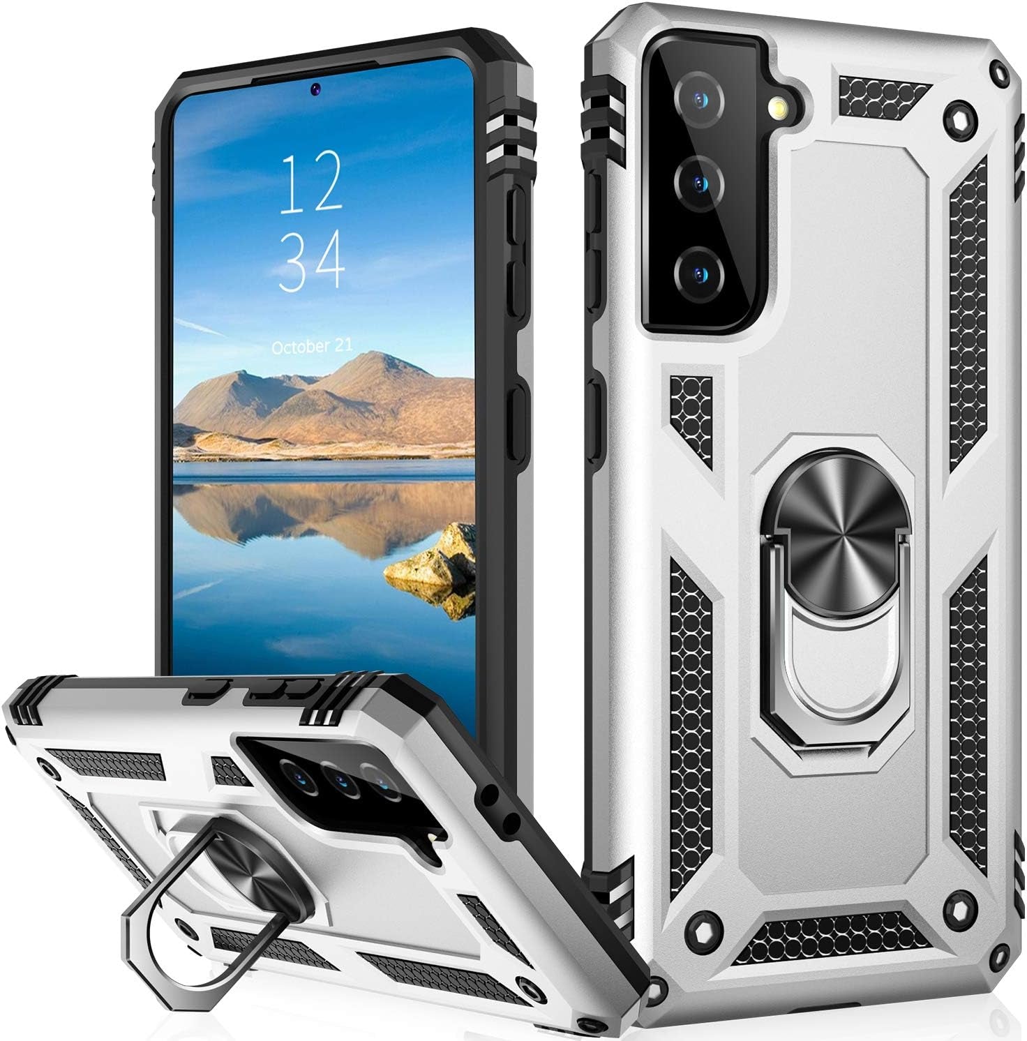 IKAZZ Galaxy S21 plus Case,Samsung S21 plus Cover Military Grade Shockproof Heavy Duty Protective Phone Case Pass 16Ft Drop Test with Magnetic Kickstand for Samsung Galaxy S21 plus Gold  IKAZZ Silver Galaxy S21 Plus (Medium 6.7") 