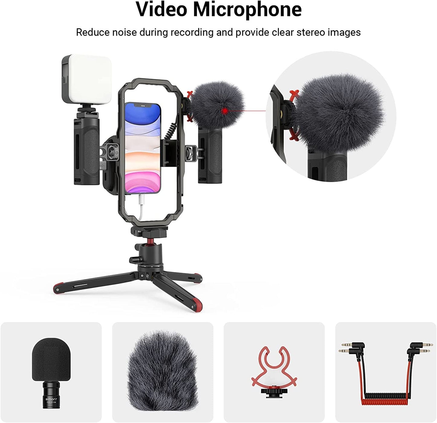Smallrig Universal Phone Video Rig Kit for Iphone, Smartphone and Cameras, Phone Stabilizer Rig W/Tripod Microphone LED Light Side Handle Power Bank Holderm, for Vlogging & Live Streaming - 3384B  SmallRig   