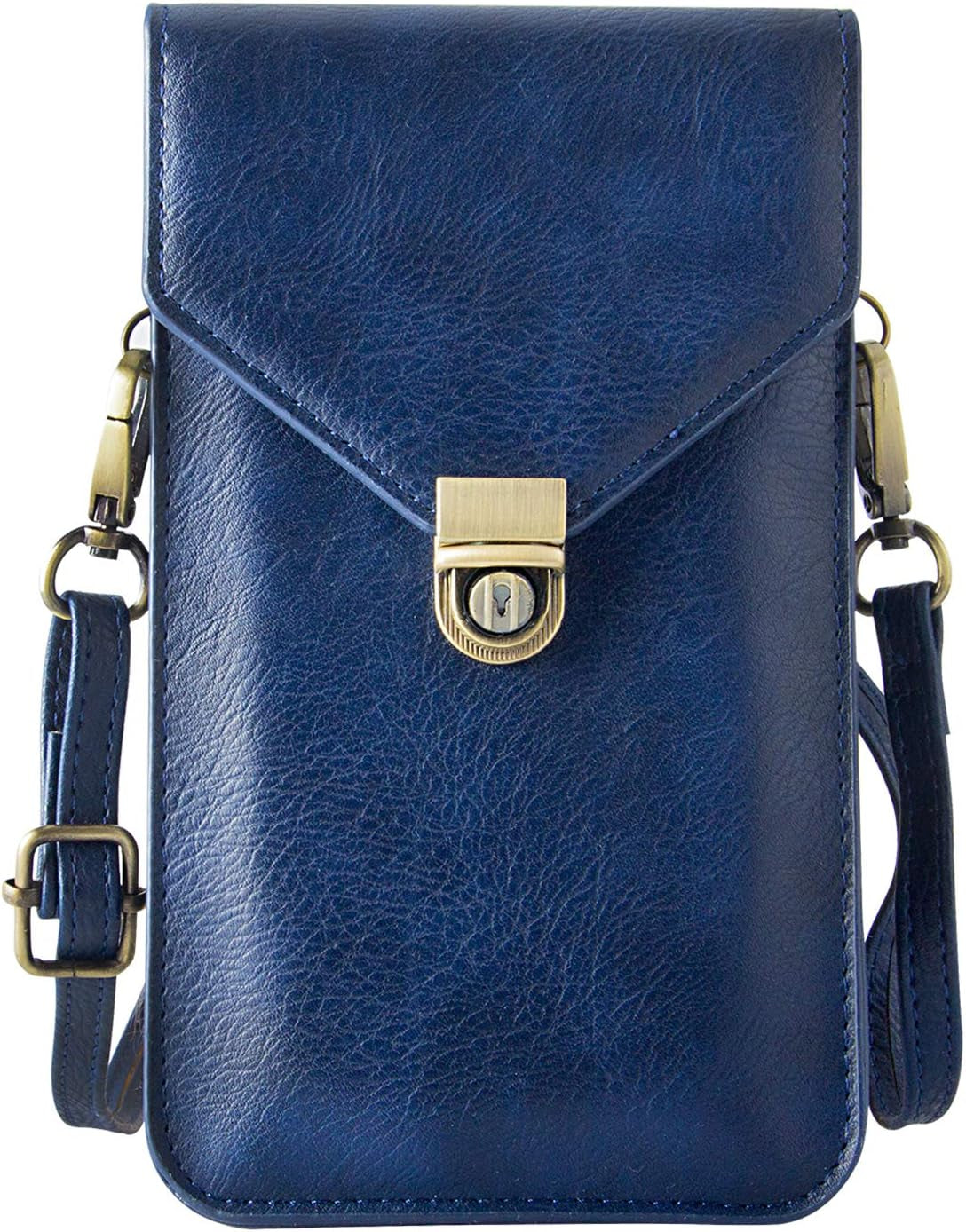 Techcircle Small Cell Phone Purse, Synthetic Leather Crossbody Bag Dual Pockets Card Holder Neck Pouch with Adjustable Strap for Iphone X Xr 8 7 6S Plus, Galaxy S10 S9 S8 Plus, LG G8 Thinq, Black  Techcircle 02 Blue  