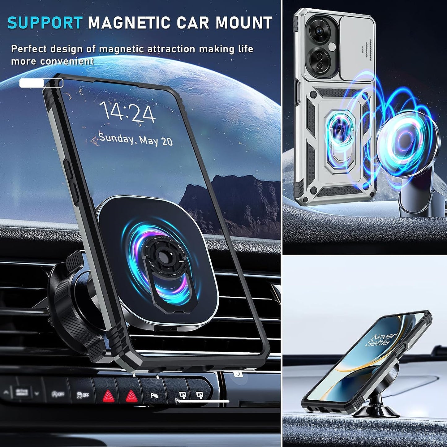 Janmitta Oneplus Nord N30 5G Case Built in Slide Camera Lens Cover+Screen Protector+Finger Ring Holder Kickstand,Heavy Duty Shockproof Full Body Protective Phone Cover,2023 Silver  Janmitta   