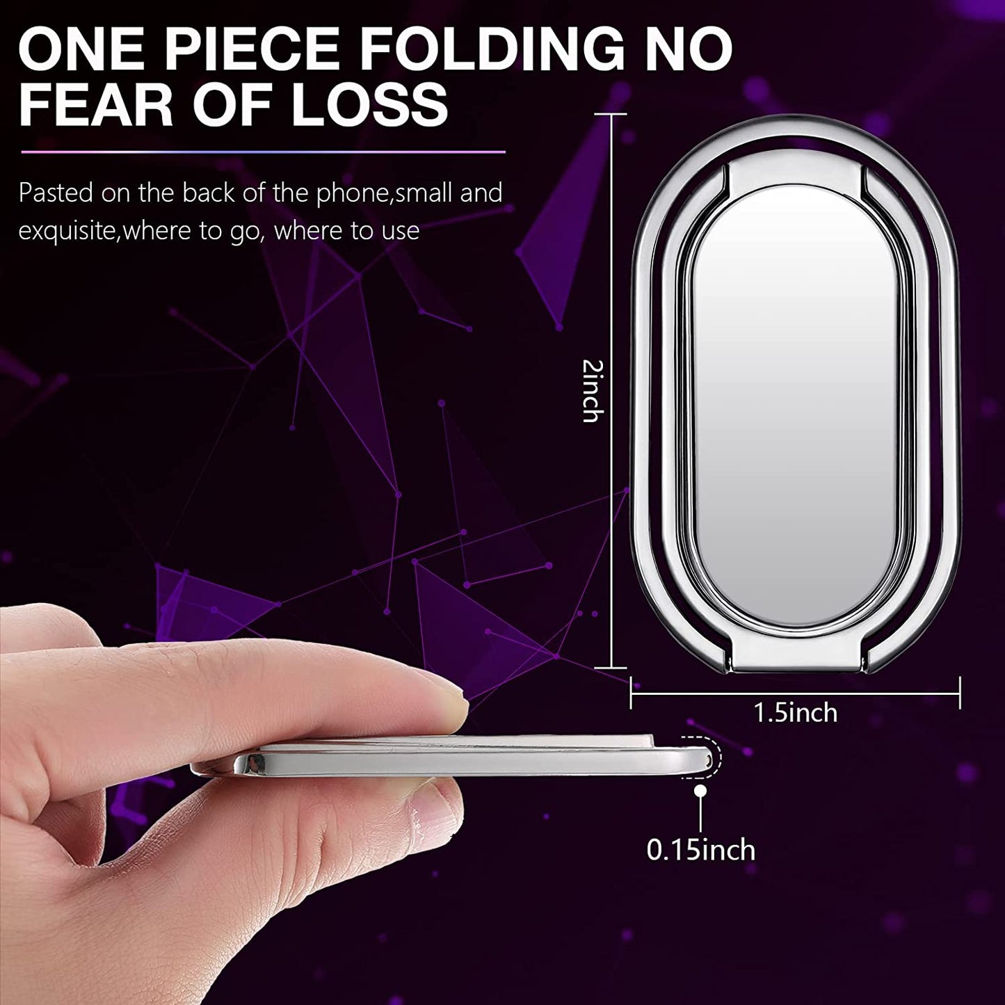 4 Pieces Phone Ring Holder Finger Kickstand 360° Rotation 180° Flip Foldable Retractable Magnetic Cellphone Back Grip for Car Phone Compatible with Most Smartphones Tablets (Silver, Iron Black)  Frienda   