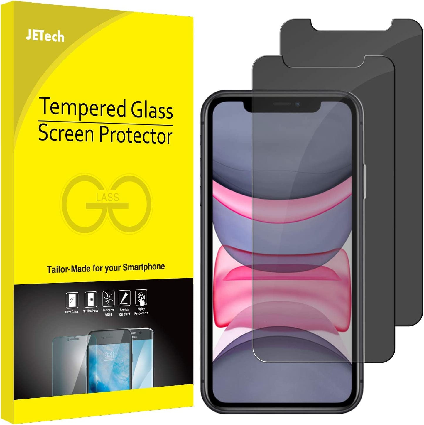 Jetech Privacy Screen Protector for Iphone 11 and Iphone XR 6.1-Inch, anti Spy Tempered Glass Film, 2-Pack  JETech   