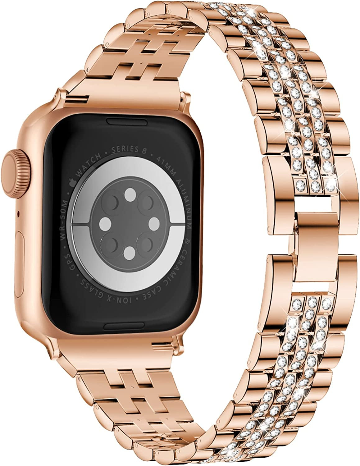 Missair Compatible with Apple Watch Band 38Mm 40Mm 41Mm 42Mm 44Mm 45Mm Series 8 7 6 5 4 3 2 1 SE, Women Diamond Bling Bracelet Jewelry Metal Replacement Wristband Strap for Iwatch  Missair Rosegold 42/44/45mm 