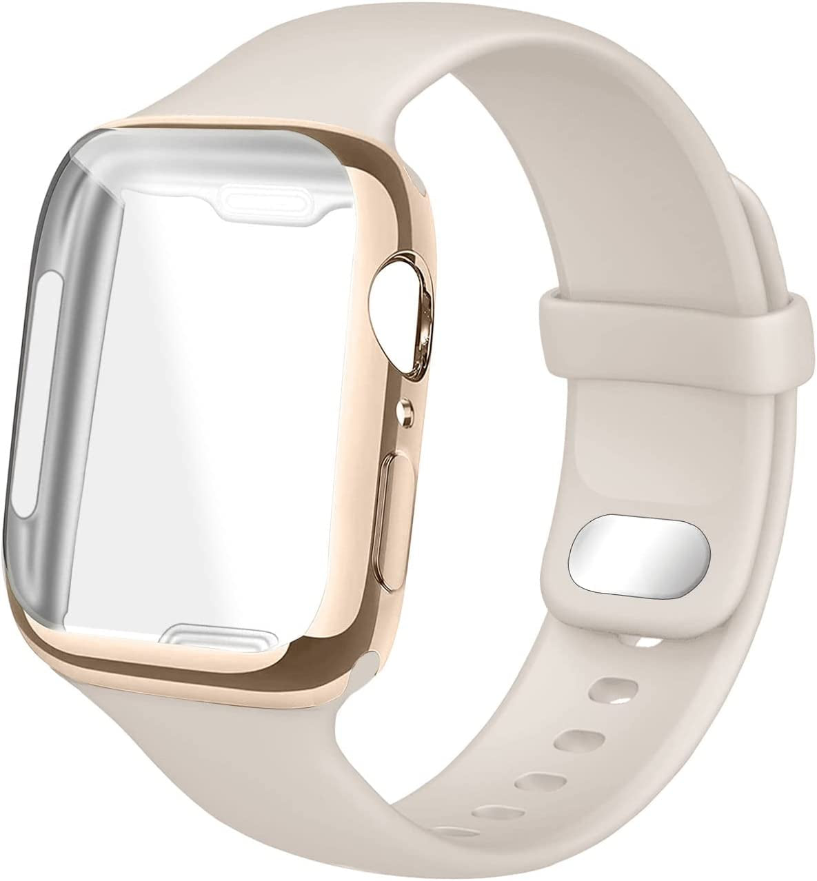 NUKELOLO Sport Band Compatible for Apple Watch Band 45Mm 44Mm 42Mm 41Mm 40Mm 38Mm with Screen Protector Case, Men Women Soft Silicone Strap for Iwatch Series 7 6 5 4 3 2 1 Se(40Mm-Stone)  NUKELOLO Stone 41mm 