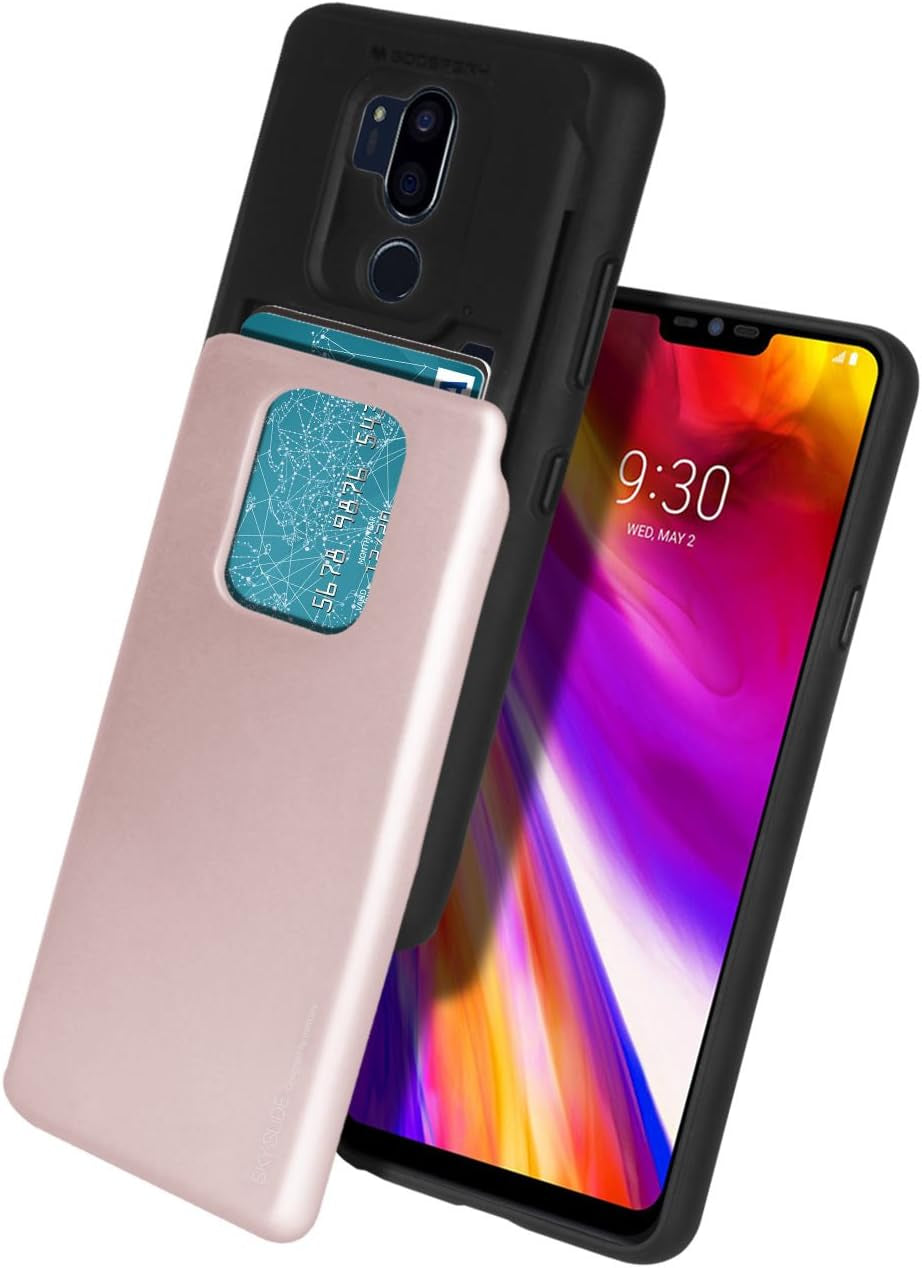 Mercury [Sliding Card Holder] Protective Dual Layer Bumper [TPU+PC] Cover with Card Slot Wallet for LG G7 Thinq (Red) LGG7-SKY-RED  Mercury Rose Gold  