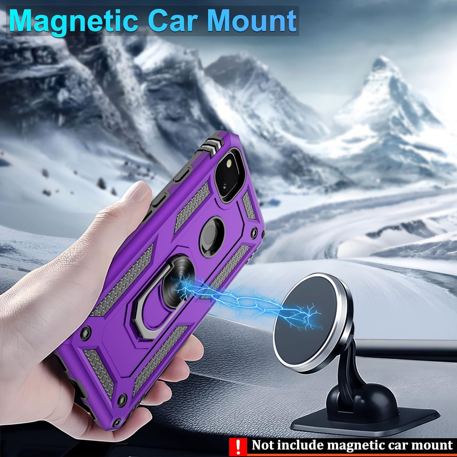 Gritup Google Pixel 4A Case (No Fit for Pixel 4A 5G) with HD Screen Protector, Military-Grade Protective Heavy Duty Phone Case with Magnetic Kickstand Ring for Google Pixel 4A Purple  Gritup   