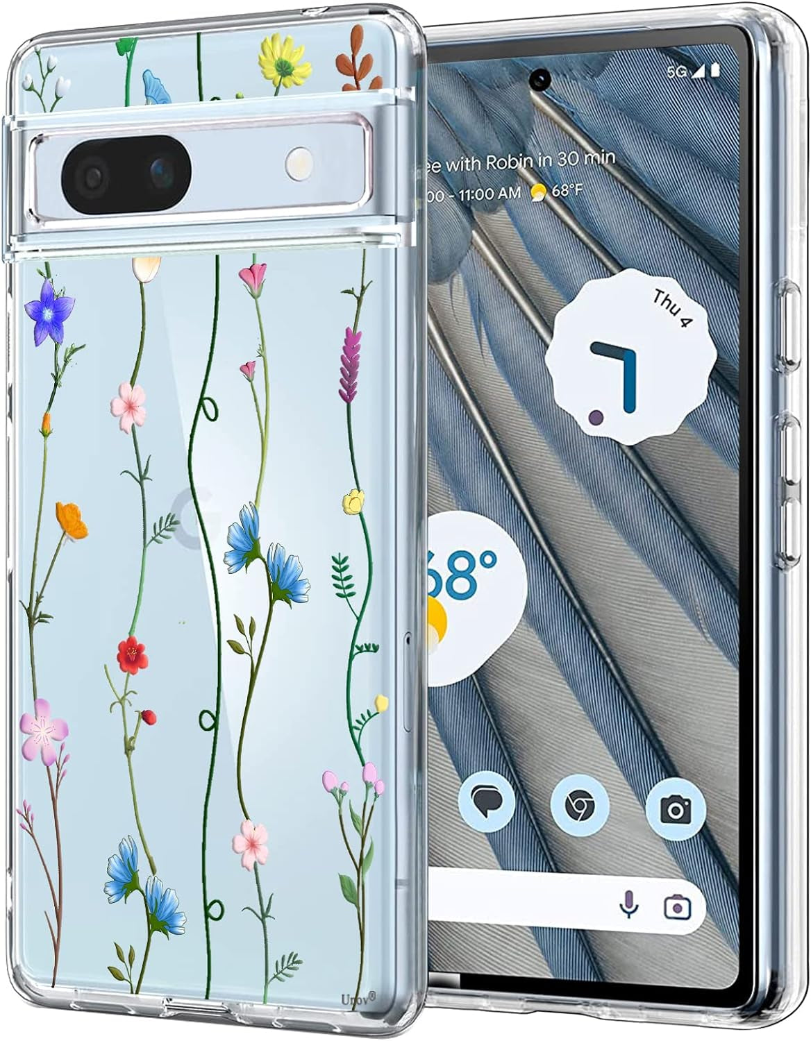 Unov Compatible with Pixel 7A Case Clear with Design Soft TPU Shock Absorption Slim Embossed Pattern Protective Back Cover for Pixel 7A 5G (Flower Butterfly)  Unov Flower Art Google Pixel 7A 
