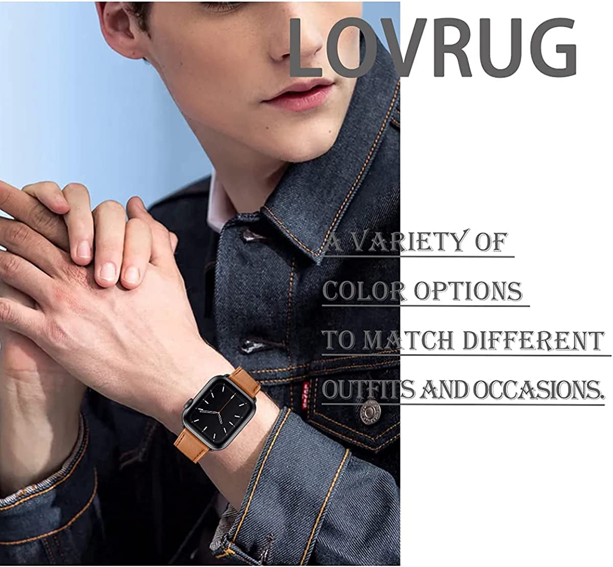 Lovrug Band Compatible with Apple Watch Band 44Mm 42Mm 38Mm 40Mm 41Mm 45Mm 49Mm Ultra SE2 SE Series 8/7/6/5/4/3/2/1 Genuine Leather Business Replacement Band Smart Watch Strap for Women Men  LovRug-US   