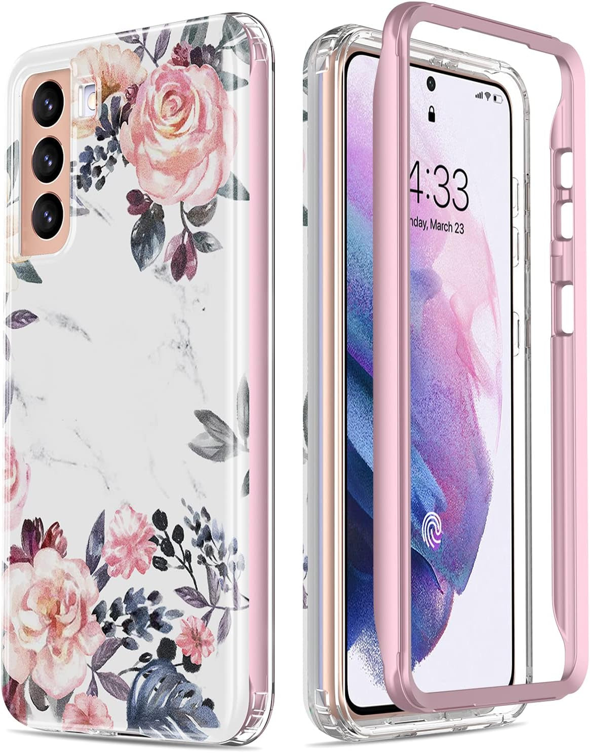 Esdot for Samsung Galaxy S21 Case,Military Grade Passing 21Ft Drop Test,Rugged Cover with Fashionable Designs for Women Girls,Shockproof Protective Phone Case for Galaxy S21 6.2" Flower Garden  Esdot Pink Flowers Leaves  