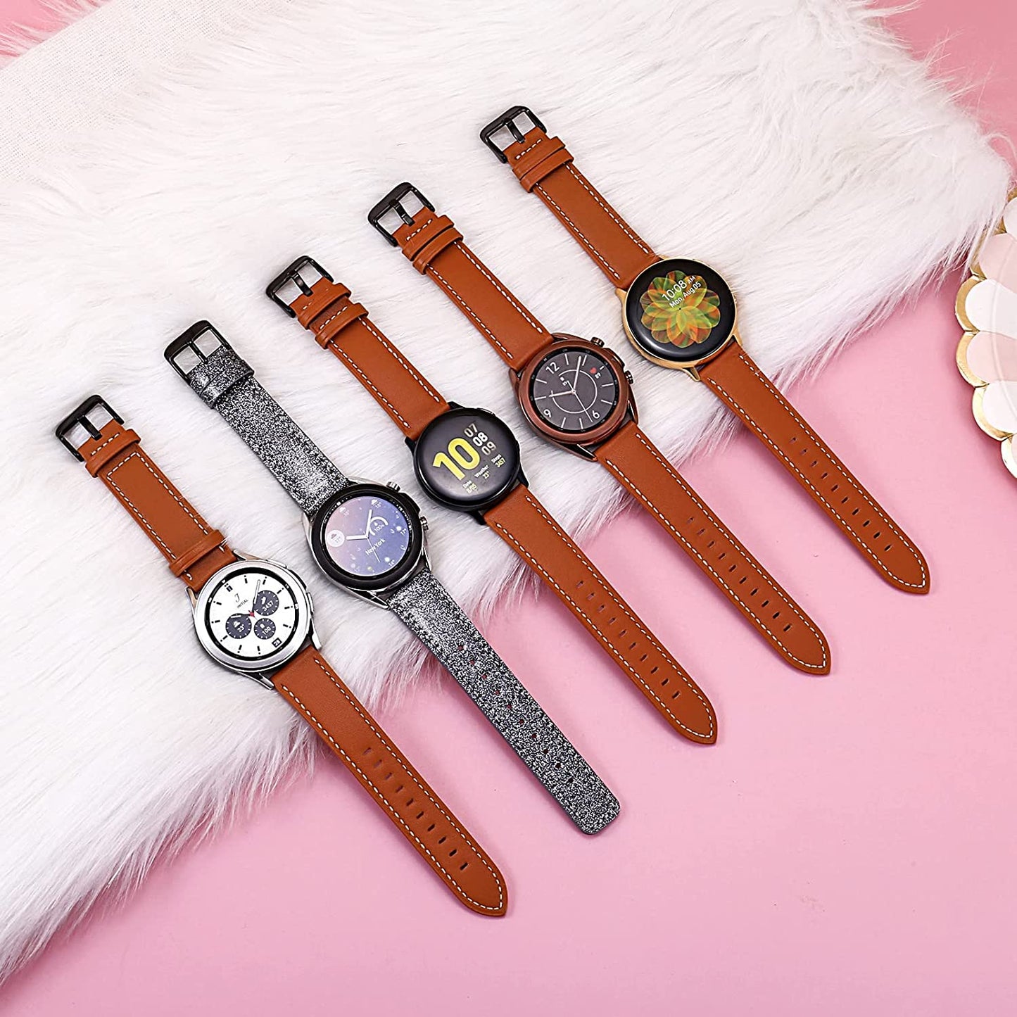 Greaciary Glitter Leather Band Compatible for Galaxy Watch 4 Bands 44Mm 40Mm/Galaxy Watch 4 Classic Bands 46Mm 42Mm Women Men,Luxury Sparkle Shiny Strap Compatible for Samsung Galaxy Watch 41Mm/Active 2 40Mm 44Mm/Watch 42Mm  Greaciary   