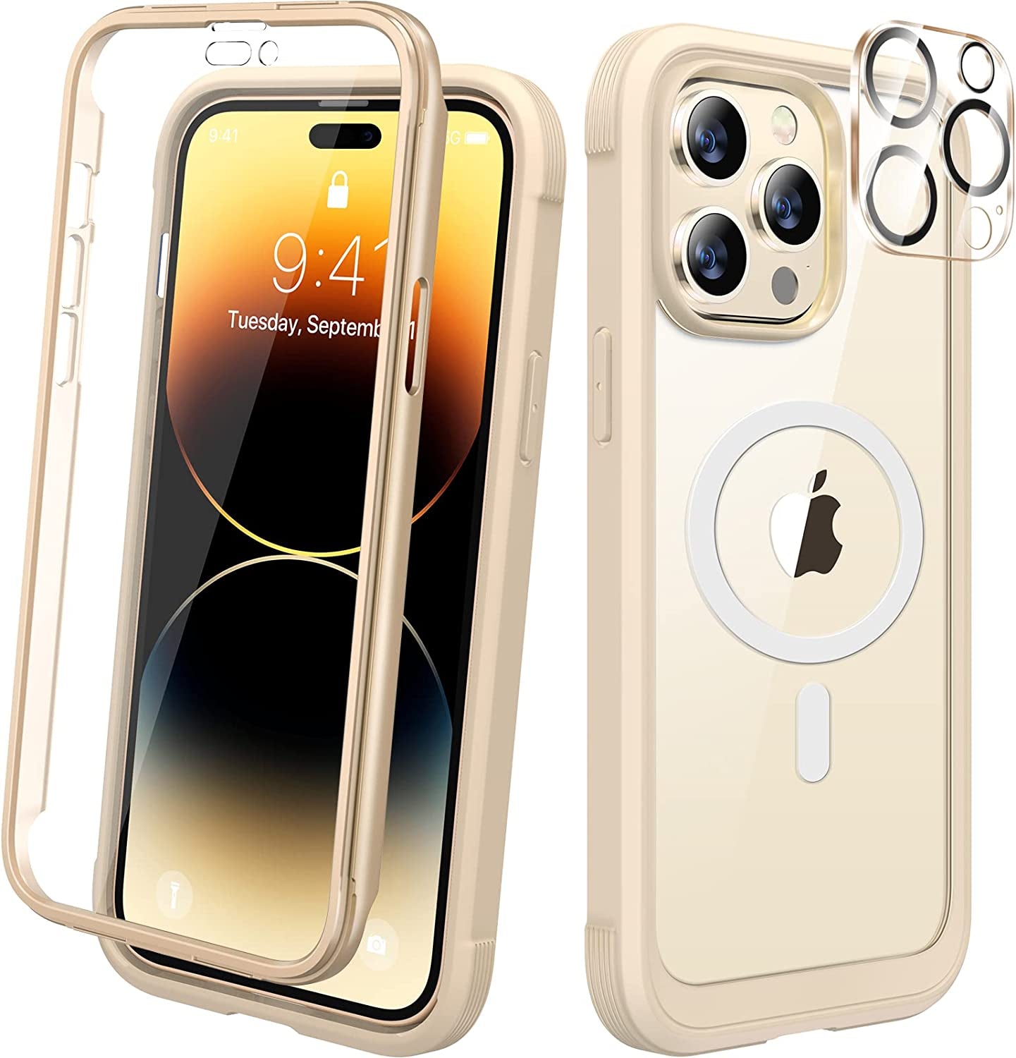 Diaclara Designed for Iphone 14 Pro Case 6.1’’, [2023 Upgraded] Full Body Rugged Case W/Built-In Touch Sensitive Anti-Scratch Screen Protector+9H Tempered Glass Camera Lens Protector (Bean Yellow)  Diaclara Yellow-Magsafe Iphone 14 Pro Max 