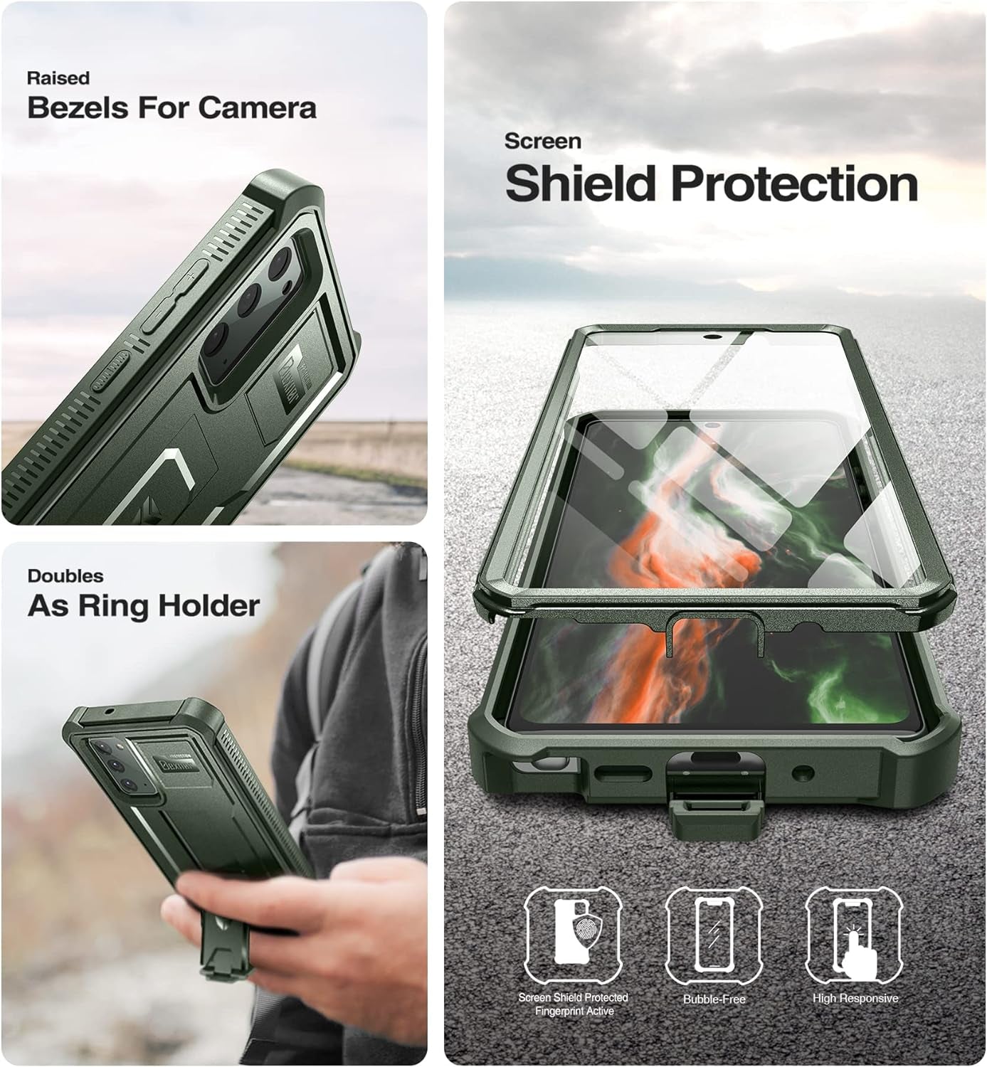 Dexnor for Samsung Galaxy Note 20 5G Case, [Built in Screen Protector and Kickstand] Heavy Duty Military Grade Protection Shockproof Protective Cover for Samsung Galaxy Note 20,Army Green  Dexnor   