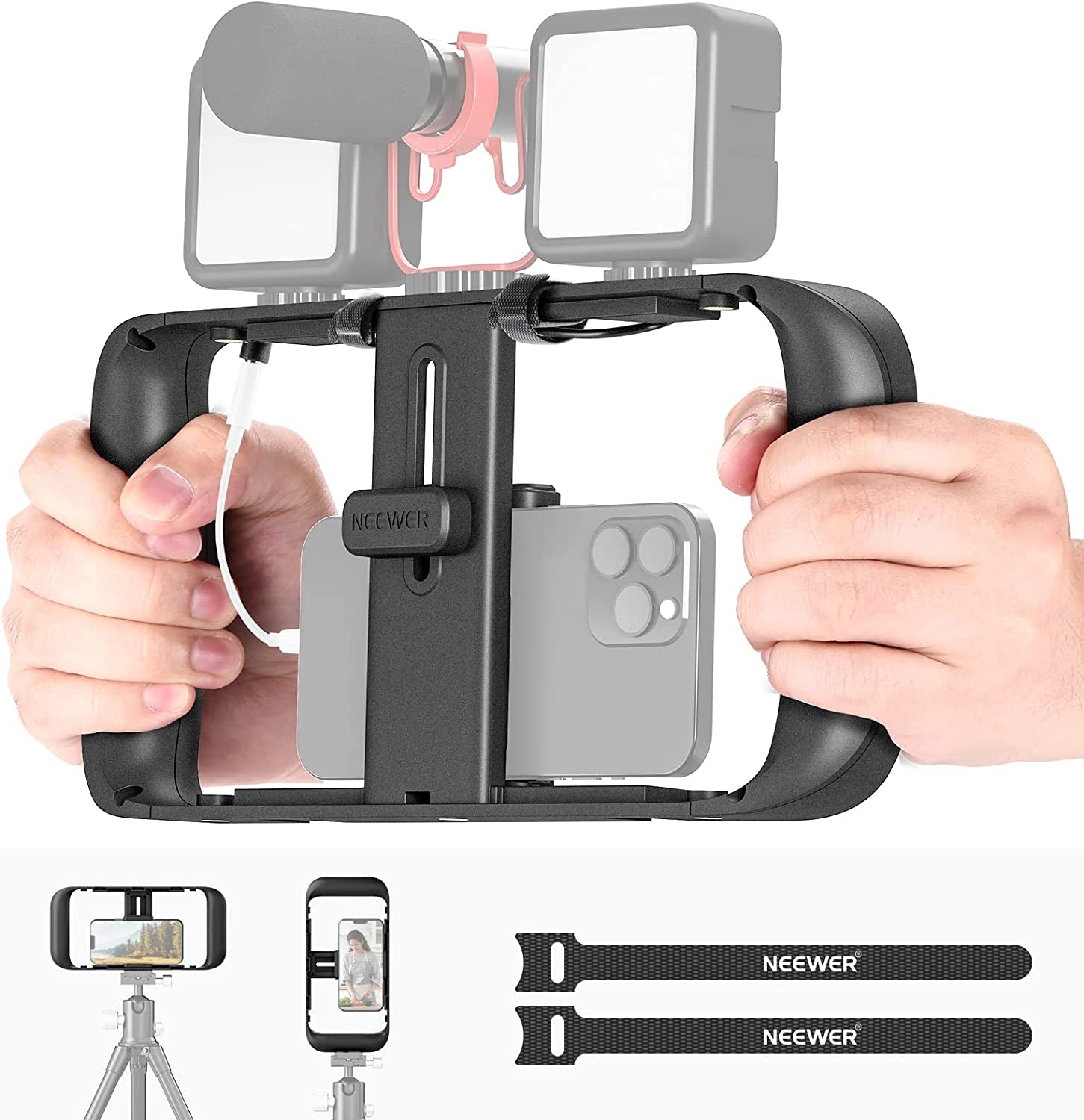 NEEWER Smartphone Video Rig, Phone Video Stabilizer Grip Vlogging Cage with Cold Shoe Tripod Mount, Phone Rig for Videomaker Film Maker Video Grapher Compatible with Iphone Samsung and More, A104  NEEWER   