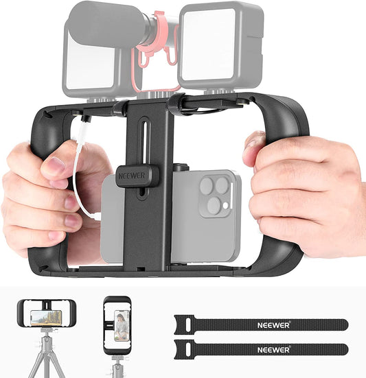 NEEWER Smartphone Video Rig, Phone Video Stabilizer Grip Vlogging Cage with Cold Shoe Tripod Mount, Phone Rig for Videomaker Film Maker Video Grapher Compatible with Iphone Samsung and More, A104  NEEWER   