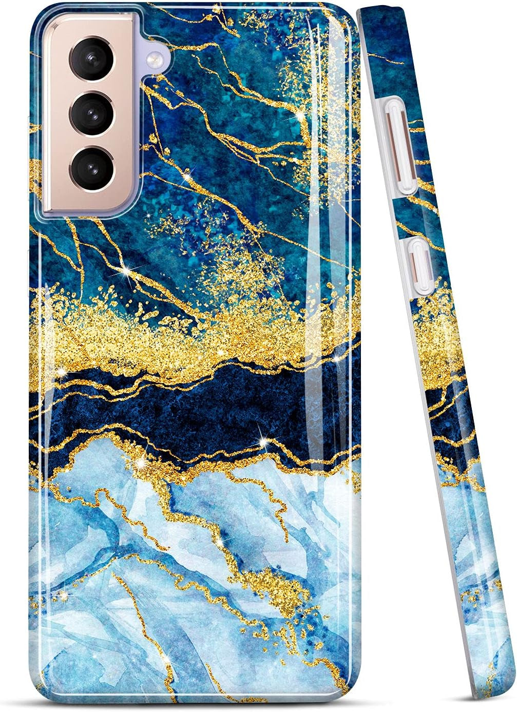 JIAXIUFEN Galaxy S21 Case Gold Sparkle Glitter Marble Slim Shockproof TPU Soft Rubber Silicone Cover Phone Case for Samsung Galaxy S21 5G 6.2 Inch 2021 Blue  JIAXIUFEN Dark Blue  