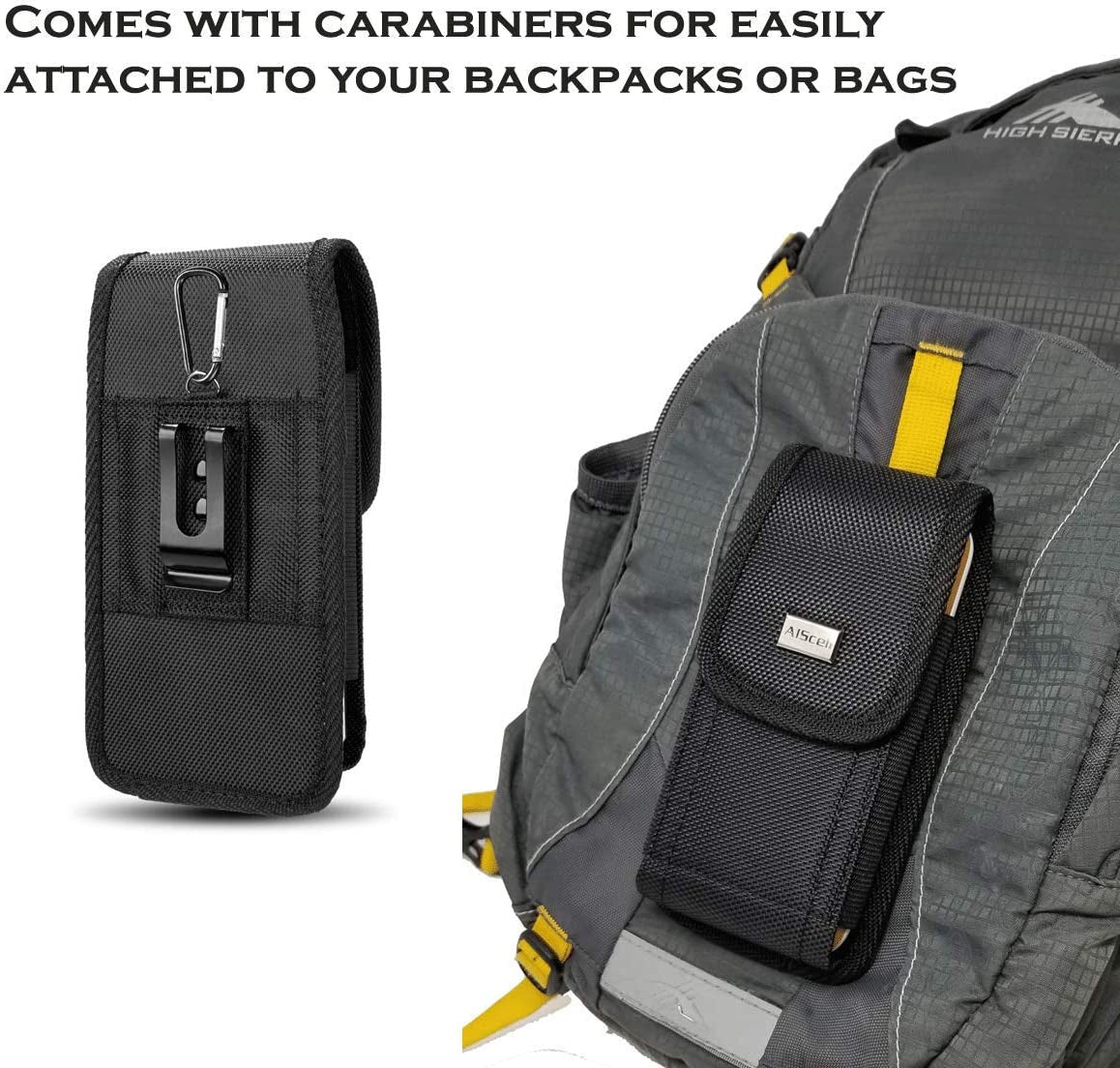 AISCELL Rugged Black Canvas Nylon Pouch Carrying Case Metal Belt Clip Holster for Oneplus Nord N30 5G, Nord N300 5G, 11,10T 5G,10 Pro,Nord N20 5G,Nord N200,Oneplus 9 (Fit Protective Case Cover On)  AISCELL   