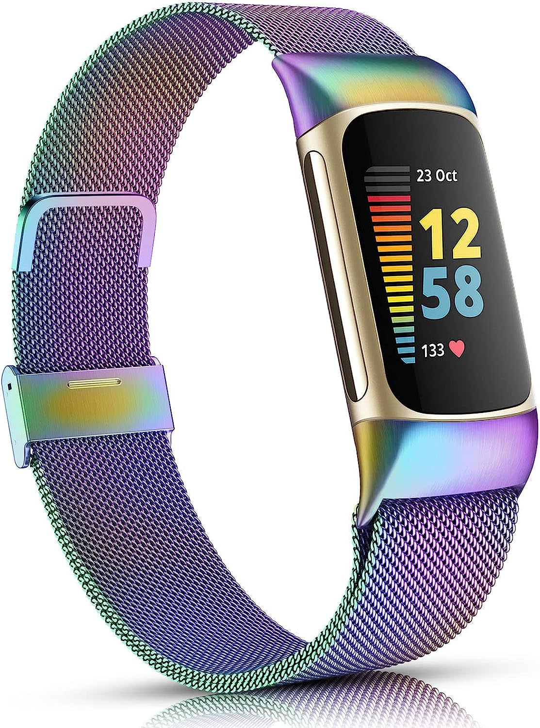 ZWGKKYGYH Compatible with Fitbit Charge 5 Bands for Women Men, Stainless Steel Mesh Magnetic Metal Band Charge 5 Watch Strap  ZWGKKYGYH Colorful  