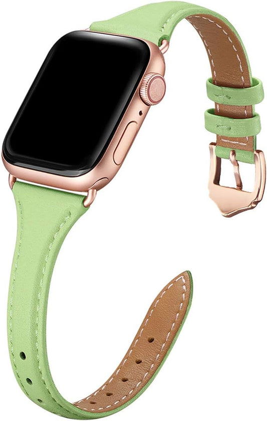 WFEAGL Leather Bands Compatible with Apple Watch Band 42Mm 44Mm 45Mm 49Mm, Top Grain Leather Band Slim & Thin Replacement Wristband for Iwatch Ultra SE & Series 8/7/6/5/4/3/2/1 (Mintgreen/Rosegold)  WFEAGL   