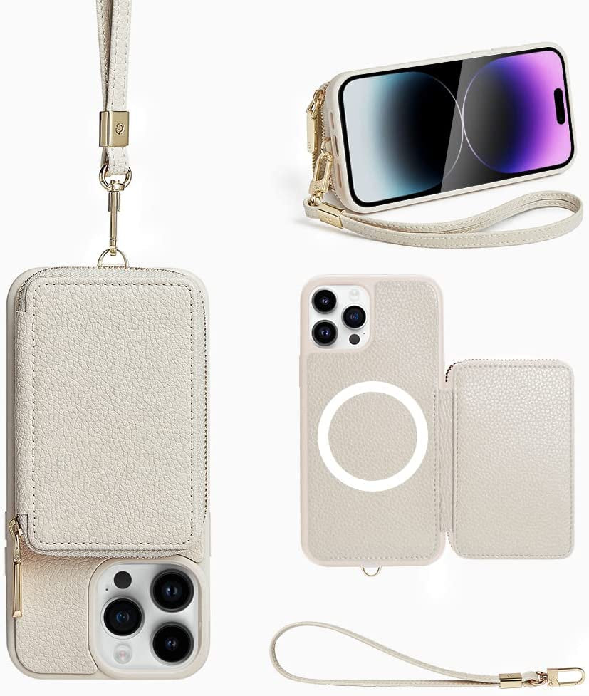 ZVE Wallet Case for Iphone 14 Pro Max 6.7 Inch, Magsafe Zipper Leather RFID Blocking Cards Holder Slots Case with Magnetic Wireless Charging, Protective Cover for Iphone 14 Pro Max 6.7"(2022)-Black  ZVE Beige iPhone 14 Pro 