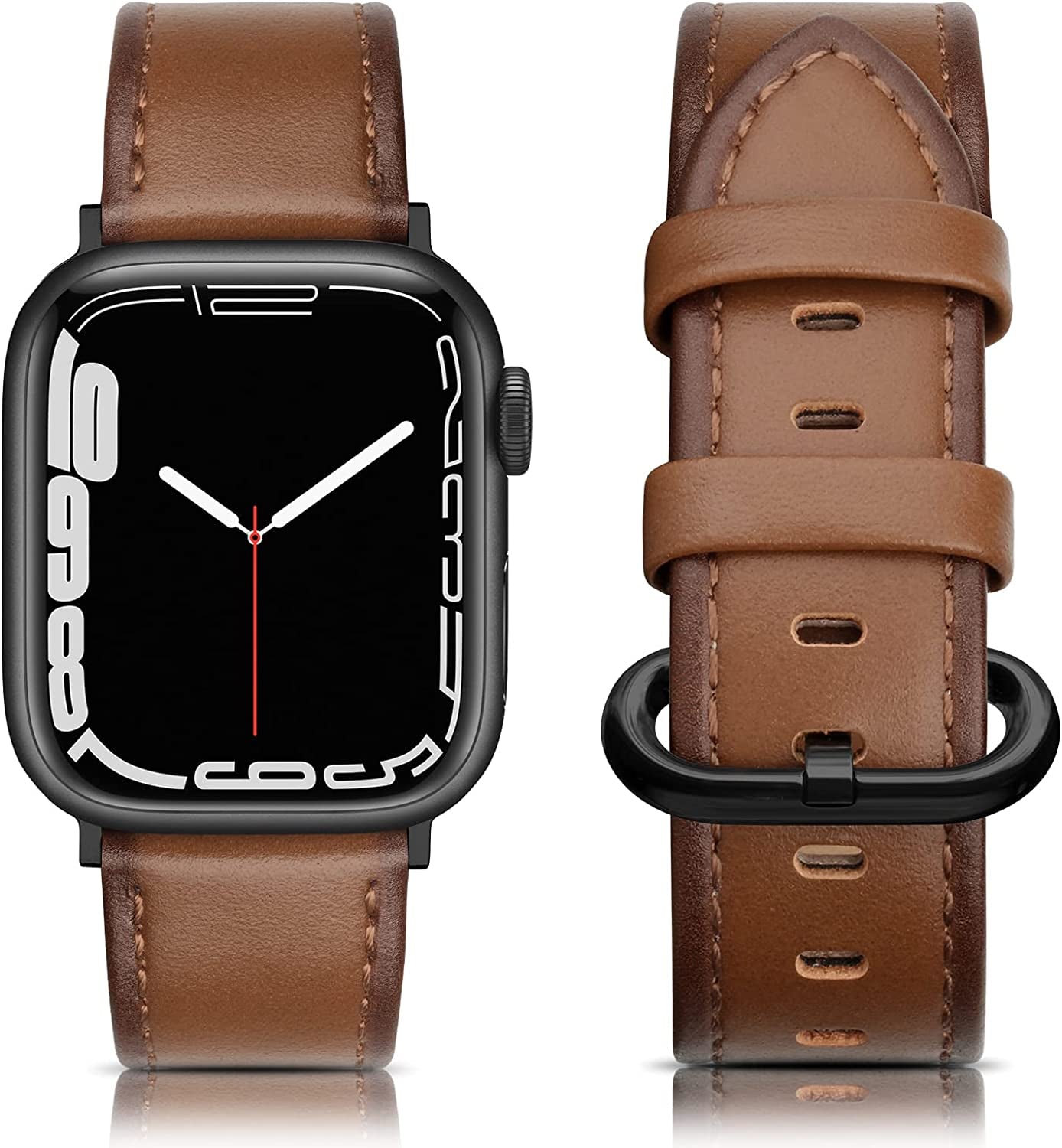 SWEES Leather Bands Compatible with Apple Watch Bands 41Mm 40Mm 38Mm Women Men, Genuine Leather Bands Replacement Strap for Apple Iwatch SE2 SE Series 8 7 6 5 4 3 2 1,Sports & Edition  SWEES Fauve Brown  