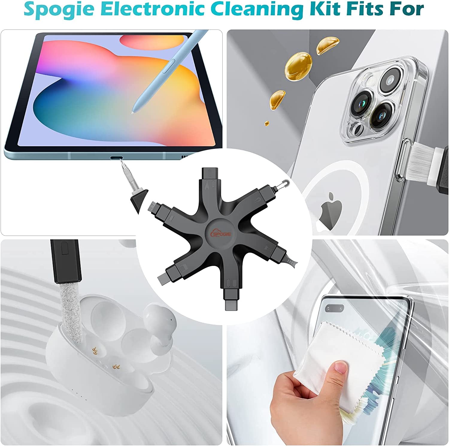 12 in 1 Iphone Cleaning Kit, Airpods Cleaning Kit with Portable Bag, Iphone Charging Port Cleaning Kit, Fix Unreliable Charging Connection, 2023 (Black)  Spogie   