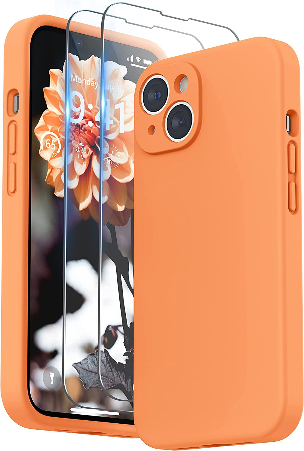 SURPHY Compatible with Iphone 14 Case with Screen Protector (Camera Protection + Soft Microfiber Lining) Liquid Silicone Phone Case 6.1 Inch 2022 (Chalk Pink)  SURPHY Marigold Orange  