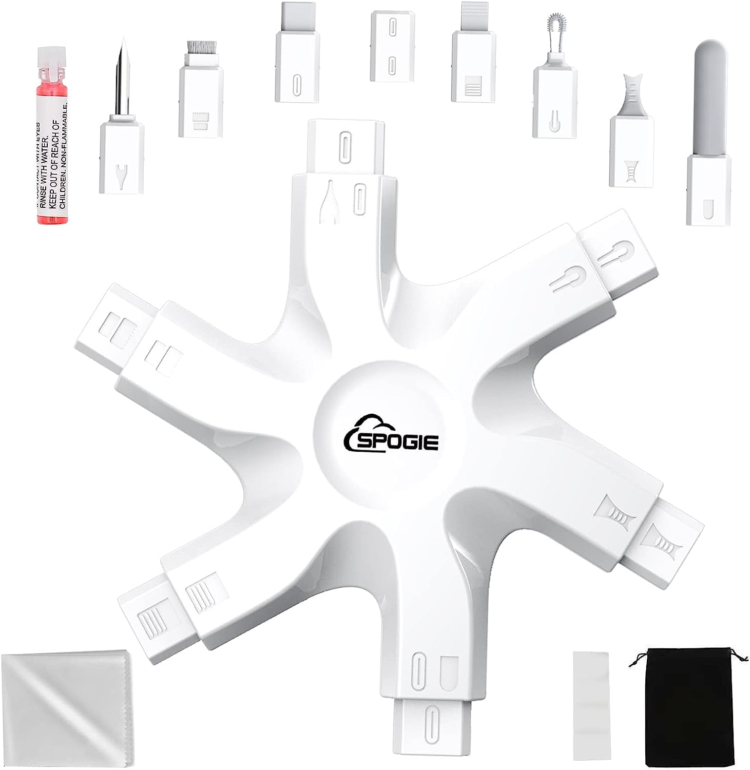 12 in 1 Iphone Cleaning Kit, Airpods Cleaning Kit with Portable Bag, Iphone Charging Port Cleaning Kit, Fix Unreliable Charging Connection, 2023 (Black)  Spogie White  