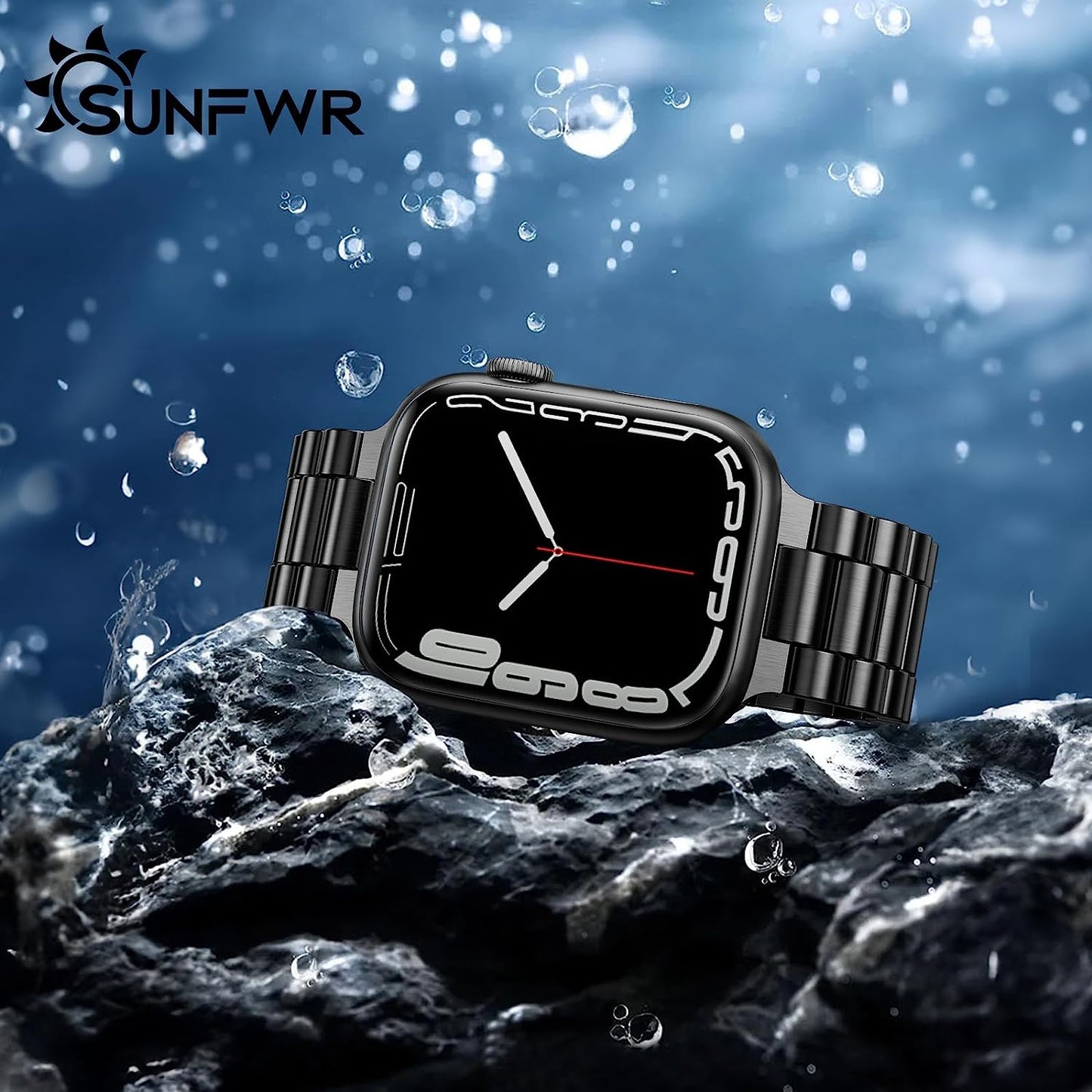 SUNFWR Compatible with Apple Watch Band 45Mm 44Mm 42Mm for Men Women, Stainless Steel Metal Iwatch Band with Case for Apple Watch Series 8/7/6/5/4/3/2/1/SE/SE2 (Black, 42Mm/44Mm/45Mm)  SUNFWR   