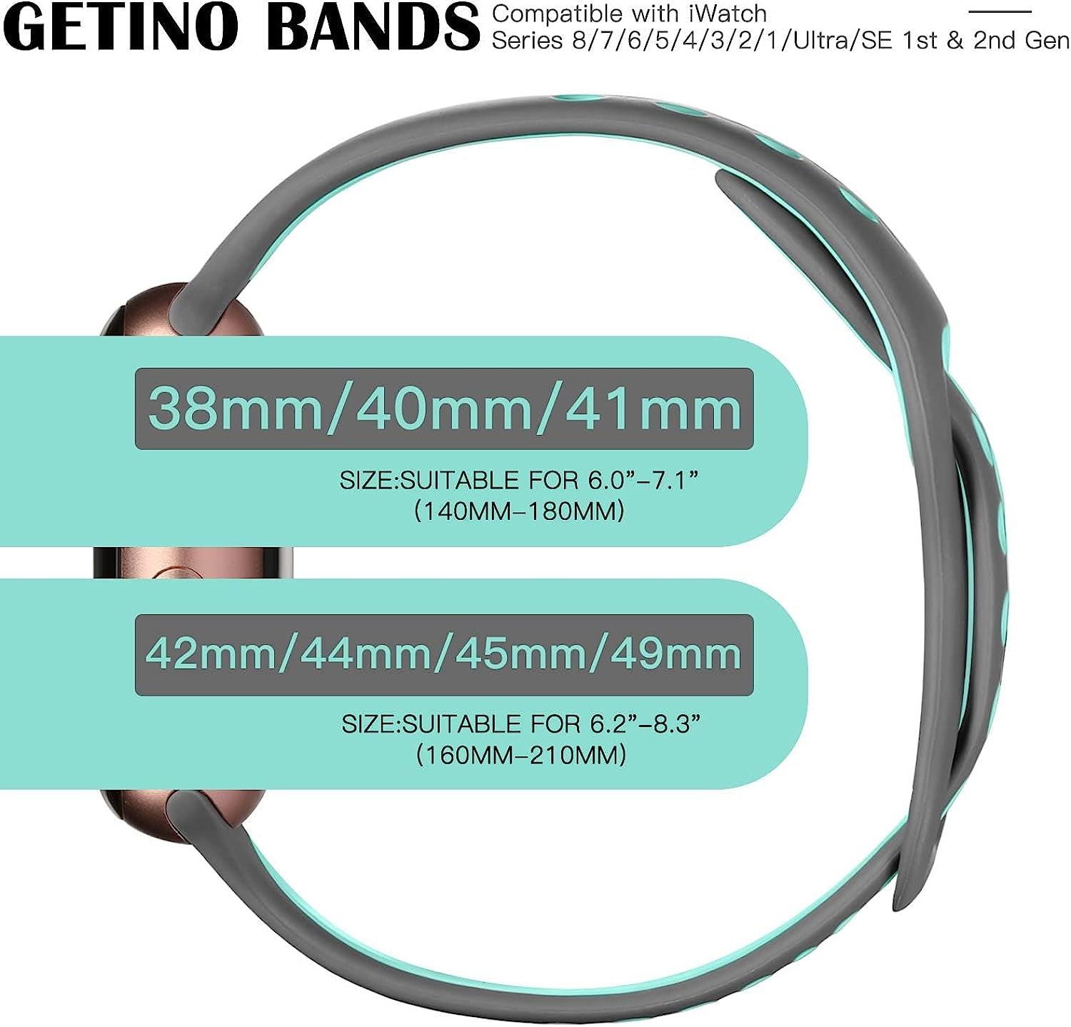 Getino Compatible with Apple Watch Band 40Mm 38Mm 41Mm 42M 44Mm 45Mm 49Mm for Women Men Iwatch SE Ultra Series 8 7 6 5 4 3 2 1, Stylish Durable Breathable Soft Silicone Slim Sport Replacement Bands  Getino   