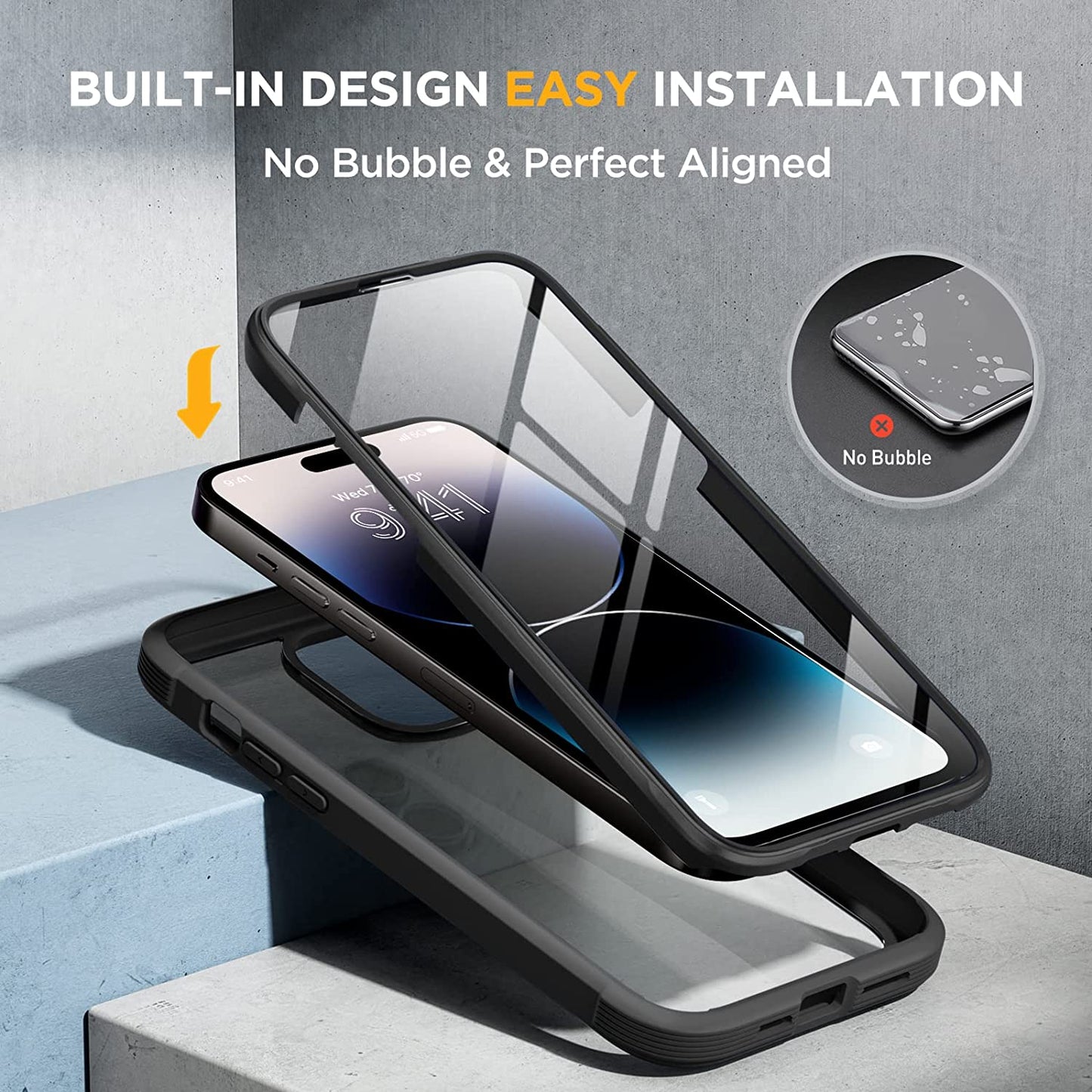 Miracase Glass Series Compatible with Iphone 14 Pro Case 6.1 Inch, 2023 Full-Body Clear Bumper Case with Built-In 9H Tempered Glass Screen Protector, with Camera Lens Protector, Black  Miracase   