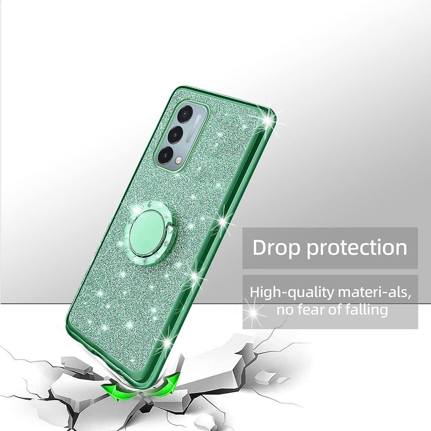 Kudini for Oneplus Nord N200 5G Case, N200 Phone Case for Women Glitter Crystal Soft Clear TPU Luxury Bling Cute Protective Cover with Kickstand Strap for Oneplus Nord N200 5G (Glitter Green)  KuDiNi   