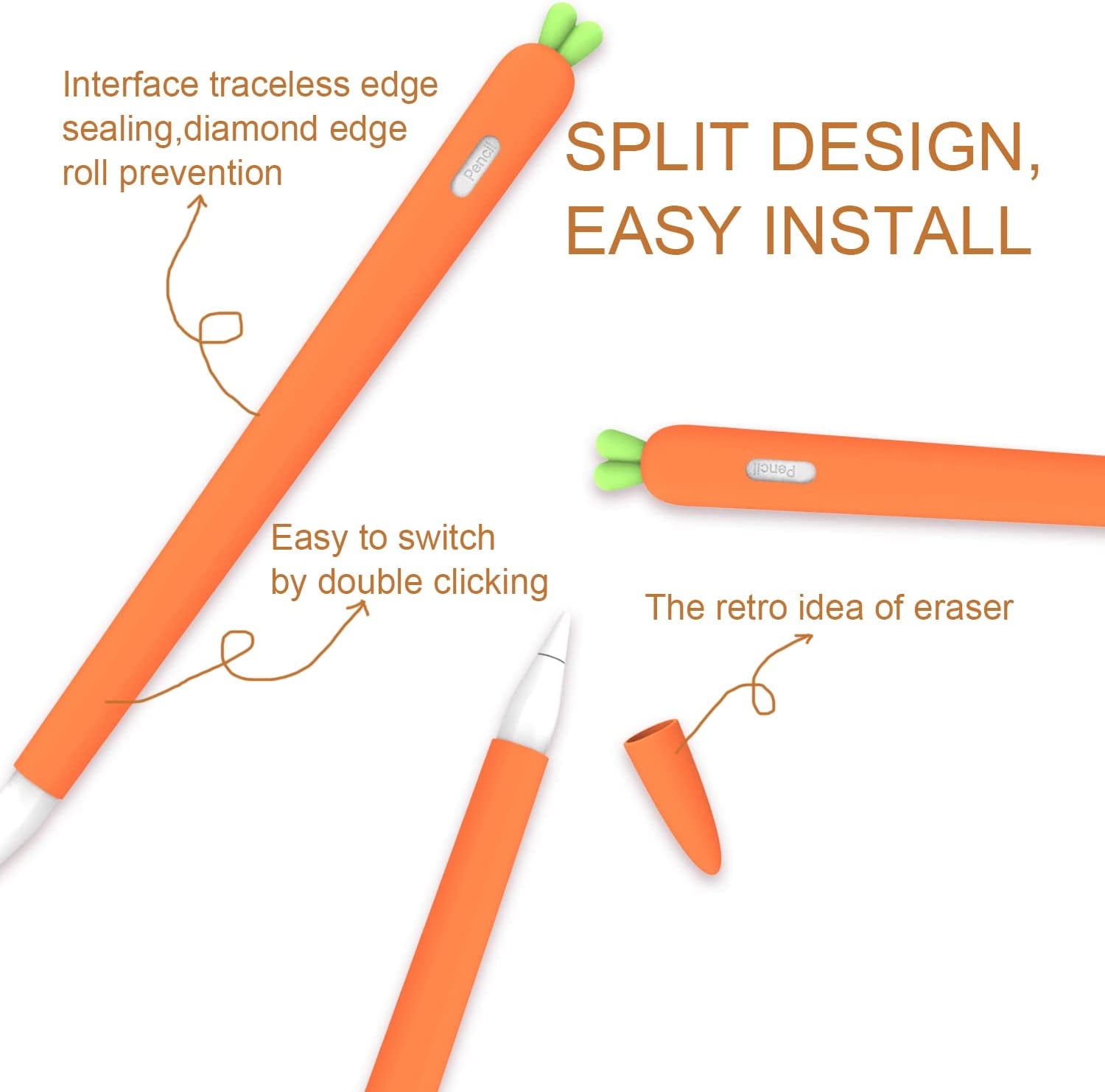 Love Mei for Apple Pencil Silicone Holder Sleeve for 2Nd Generation Protective Skin Cover Magnetic Case and Nib Cover Non-Slip Smooth Grip Cute Carrot Accessories for Ipad Pro  LOVE MEI   