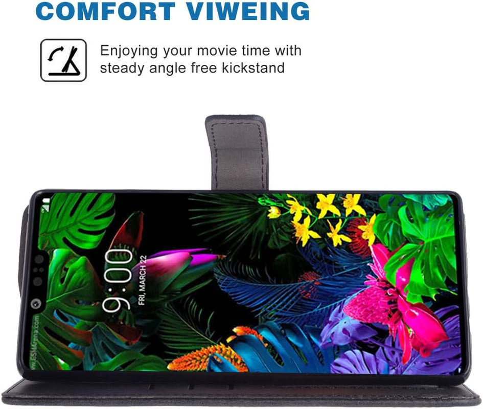 Phone Case for LG G8 Thinq Folio Flip Wallet Case,Pu Leather Credit Card Holder Slots Full Body Protection Kickstand Hard Hybrid Protective Phone Cover for LGG8 Thin Q G 8 G8Thinq Lgg8Thinq 8G Black  Asuwish   